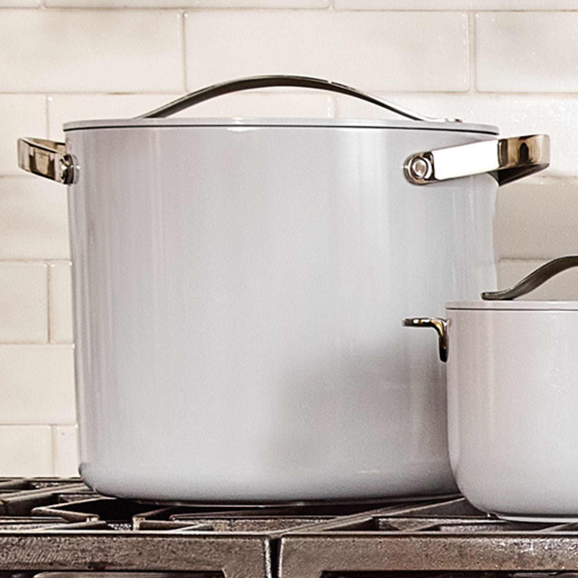 12 QT Stock Pot W/ Lid In Gray | Non-Stick, Non-Toxic, PFAS-Free Ceramic Cookware | Induction-Compatible For Healthy Cooking | High, Anti-Splatter Walls | Caraway | Caraway