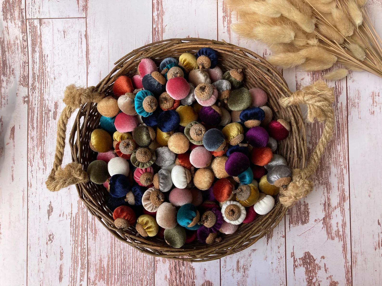 Velvet Acorns Fall Decor | Rustic Autumn Bowl Filler | Thanksgiving Tiered Tray Accent | Cozy Far... | Etsy (US)