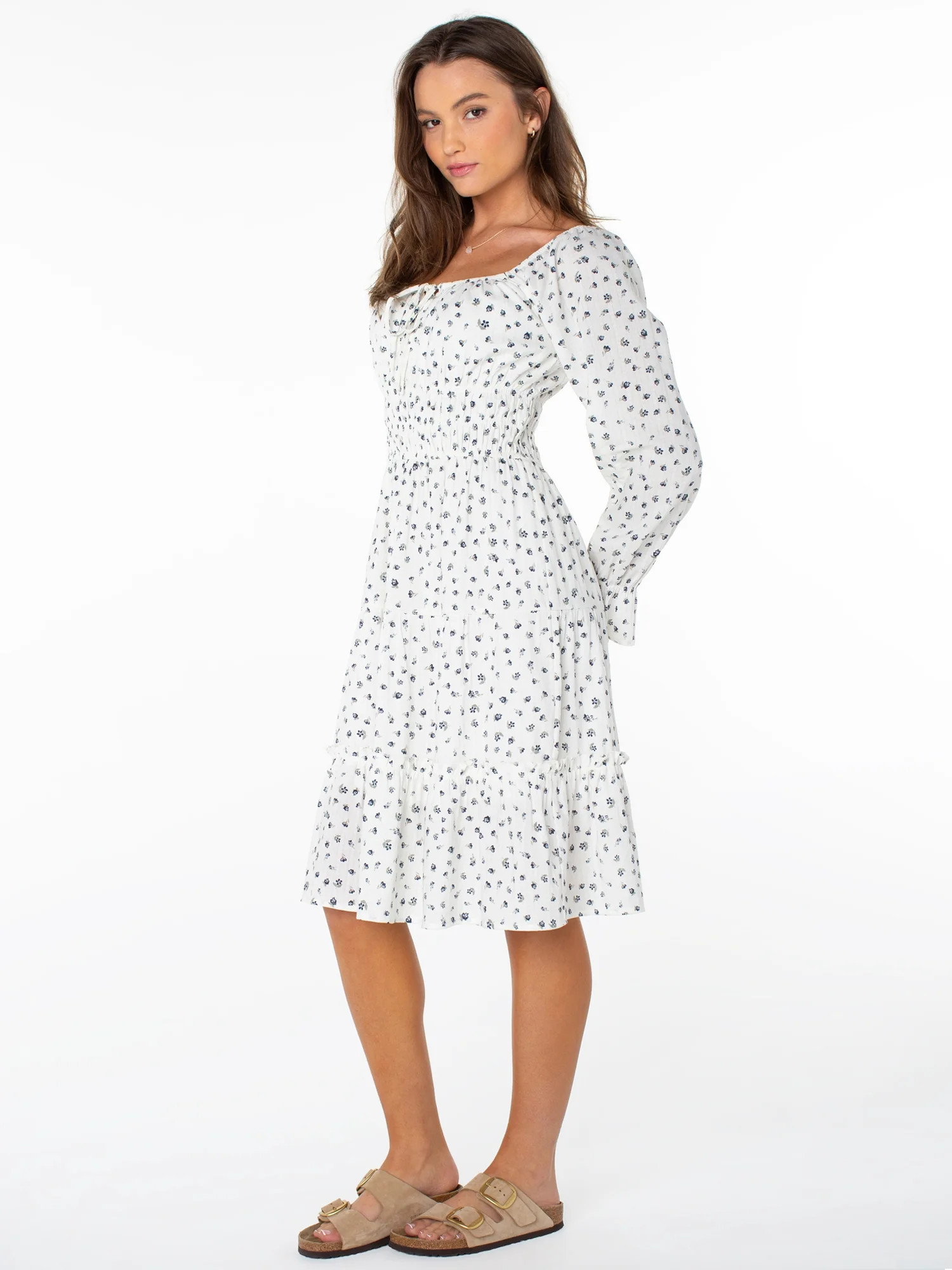 Celebrity Pink Women's Long Sleeve Lace Trim Midi Dress, Sizes XS-XXXL | Walmart (US)
