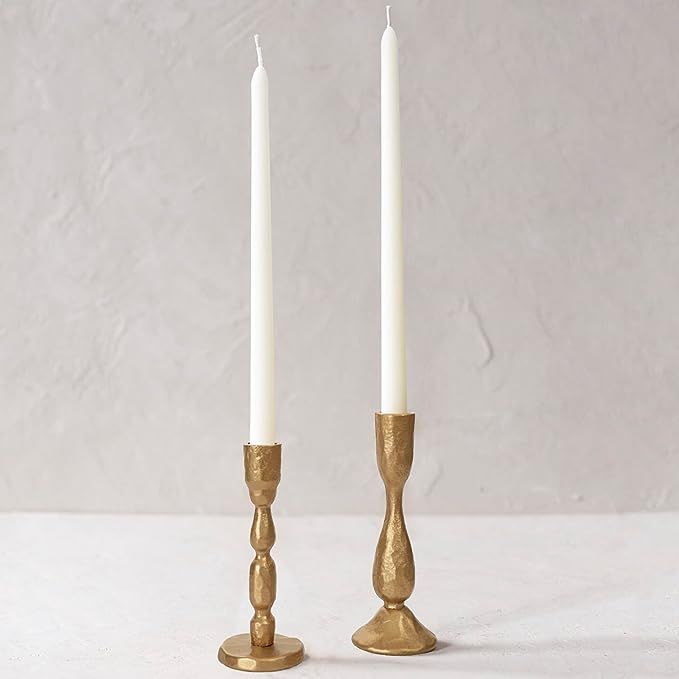 Antique Brass Handcrafted Iron Taper Candle Holders - Set of 2 Decorative Candlesticks for Weddin... | Amazon (US)