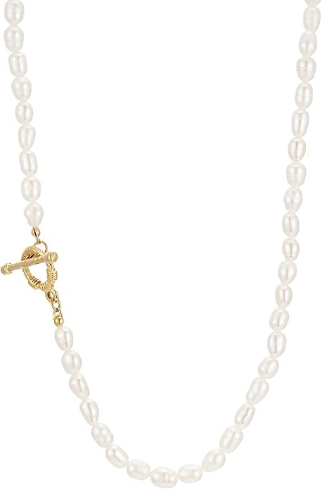 Gold Pearl Necklace for Women, Layered Round Imitation Pearl Choker Necklace Dainty Freshwater Pe... | Amazon (US)