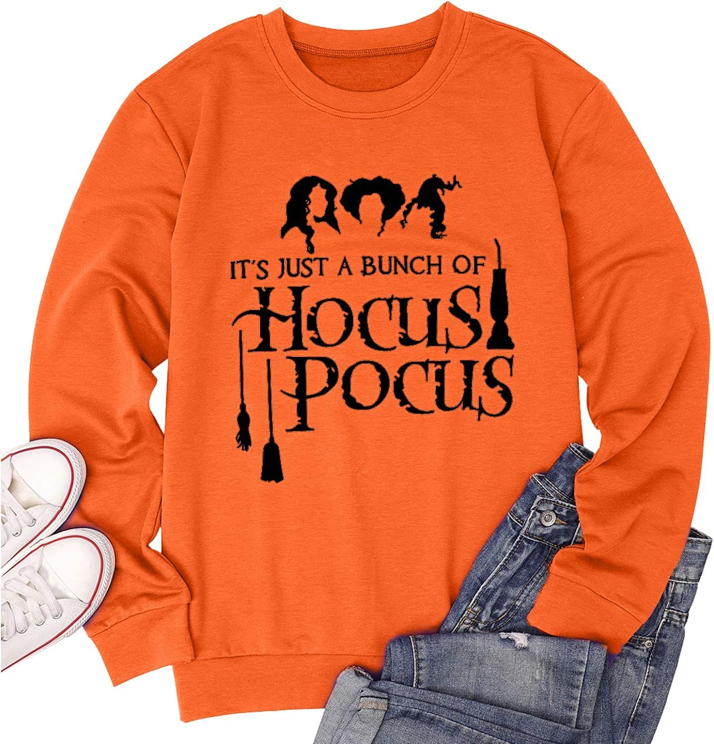 Its Just A Buhch of Hocus Pocus Sweatshirt Women Halloween Long Sleeve Crewneck Casual Pullover T... | Amazon (US)