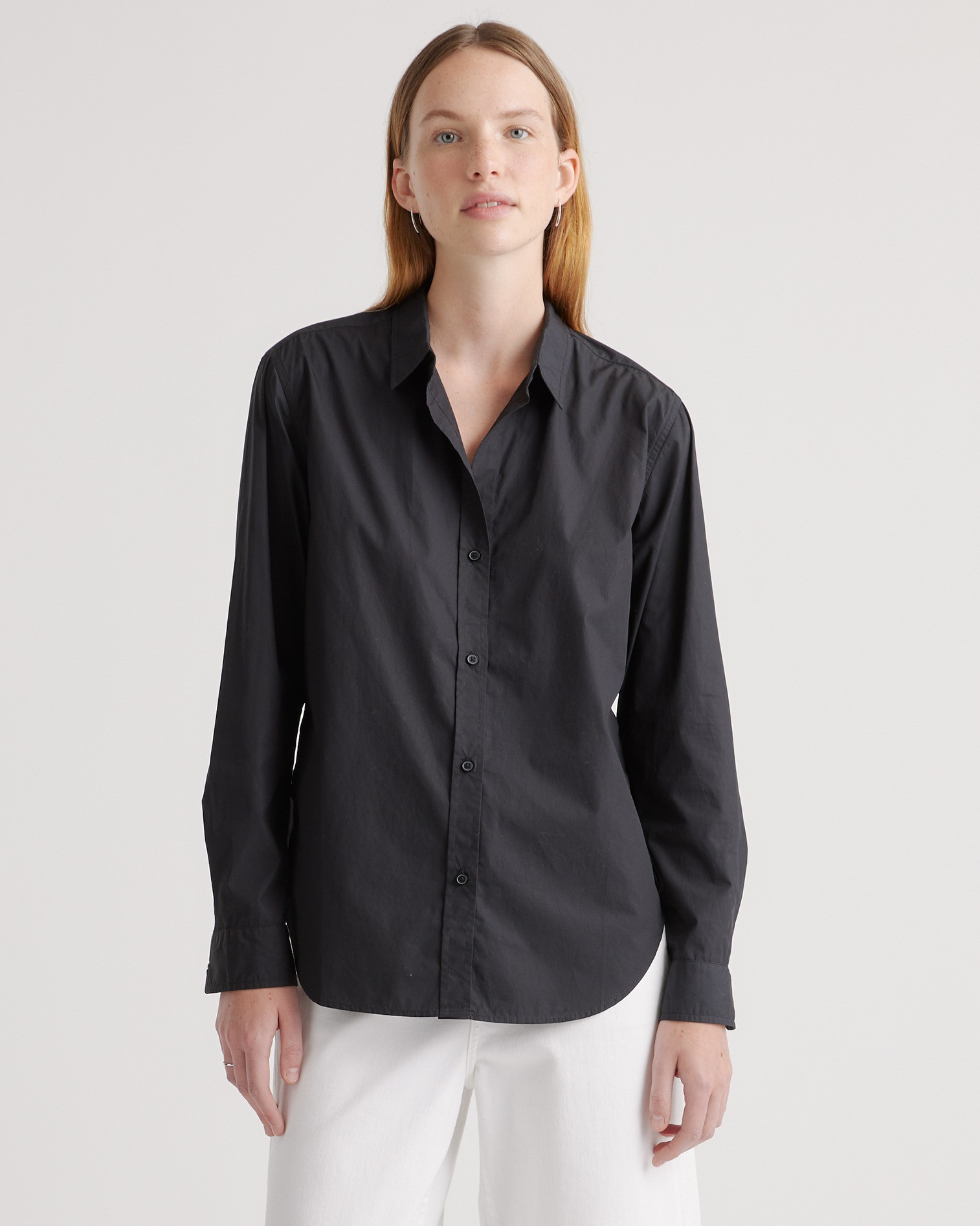 Quince | Women's Poplin Long Sleeve Shirt in Black, Size Small, Organic Cotton | Quince