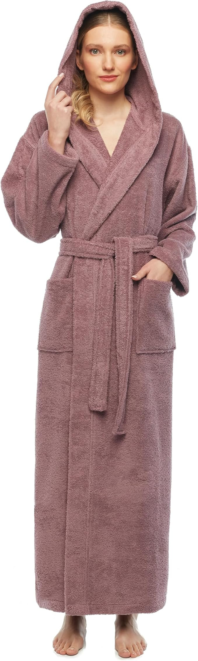 Arus Women's Hooded Classic Full Length Bathrobe Turkish Cotton Ankle Long Robe | Amazon (US)