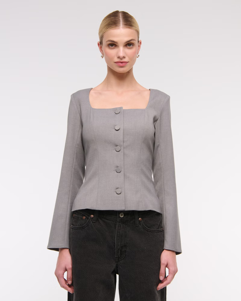 Women's Long-Sleeve Squareneck Tailored Vest | Women's Clearance | Abercrombie.com | Abercrombie & Fitch (US)