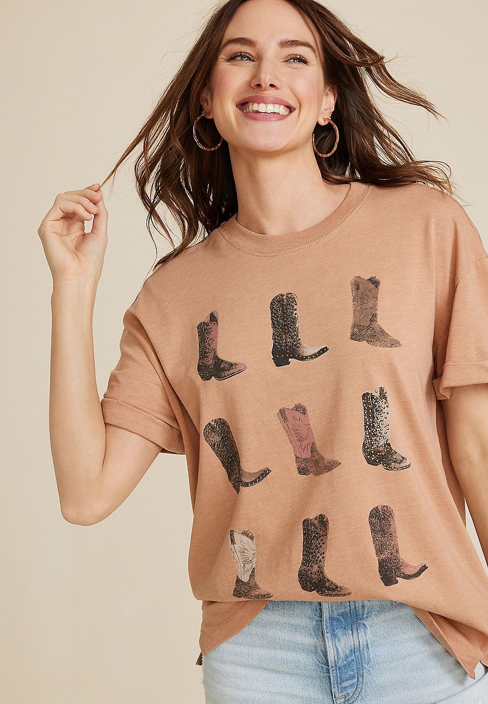 Studded Cowgirl Boots Oversized Graphic Tee | Maurices