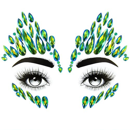 U-Goforst Face Gems Stick On - Green Face Jewels Stick On Halloween Ivy Costume, Self Adhesive Glue Face Rhinestone Stickers Festival Makeup Cosplay Dress Up Face Jewelry Accessories Women Grils | Amazon (US)