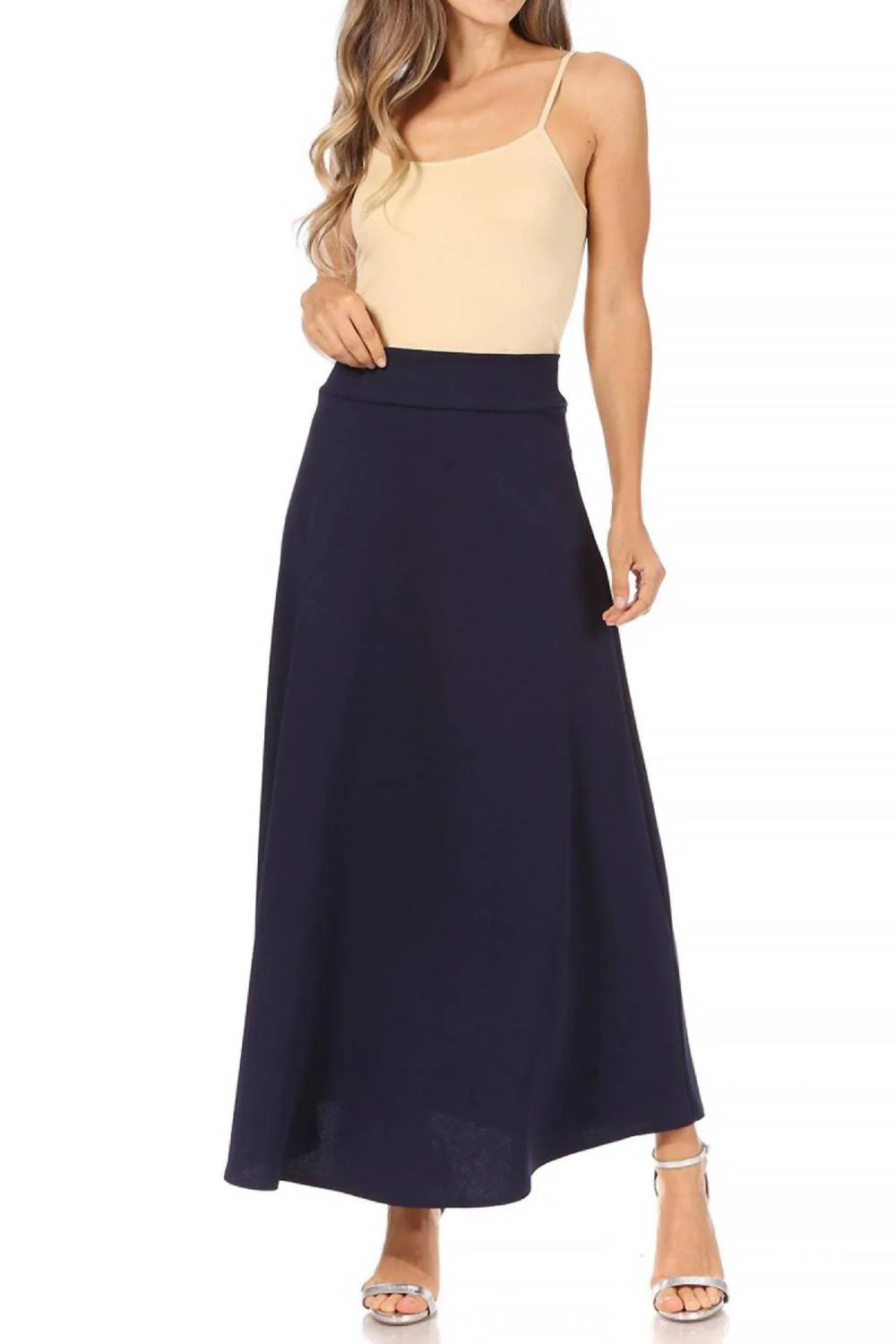 Flare A-Line Long Skirt In Navy | Shop Simon