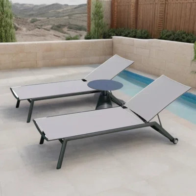 Outdoor Pool Villa Courtyard Lounge Resort Outdoor Fabric Chaise Lounge Set with Table | Wayfair North America