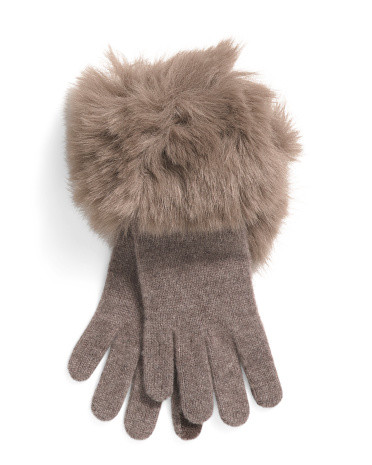 Cashmere Faux Fur Trim Gloves | TJ Maxx