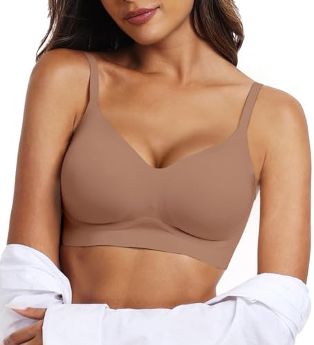 OEAK Womens Seamless Bra Push Up V Neck Bralettes Adjustable Wireless Padded Comfort Bras Adjustable Basic Everyday Bras XXL Coffee | Amazon (US)