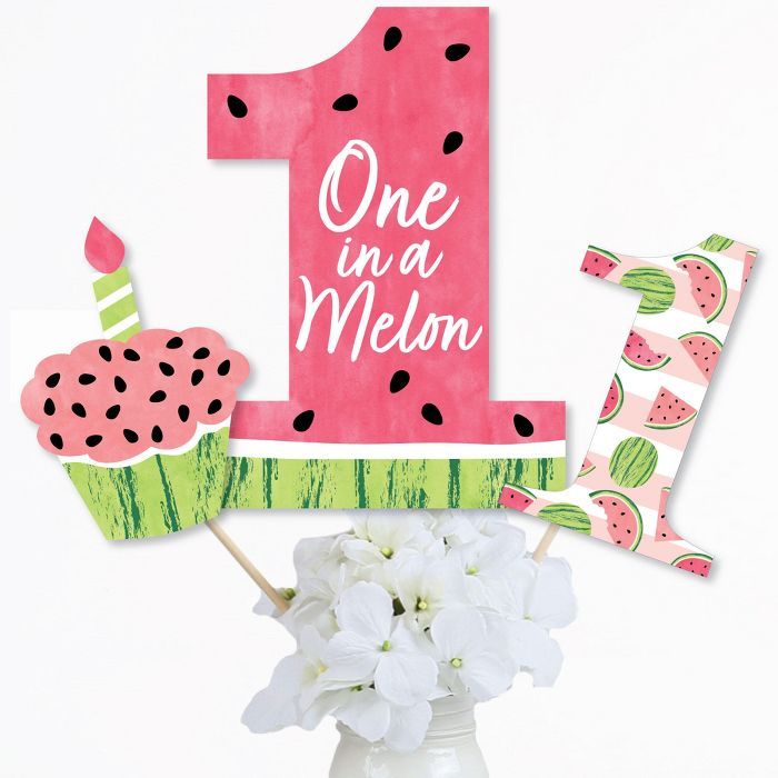 Big Dot of Happiness 1st Birthday One in a Melon - Fruit First Birthday Party Centerpiece Sticks ... | Target