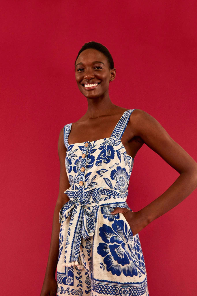 BLUE PINEAPPLE GARDEN SLEEVELESS ROMPER | FarmRio (US)