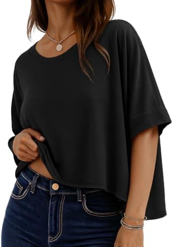 Oversized Tshirts for Women Summer Graphic Half Sleeve Flowy Crop Tops | Amazon (US)