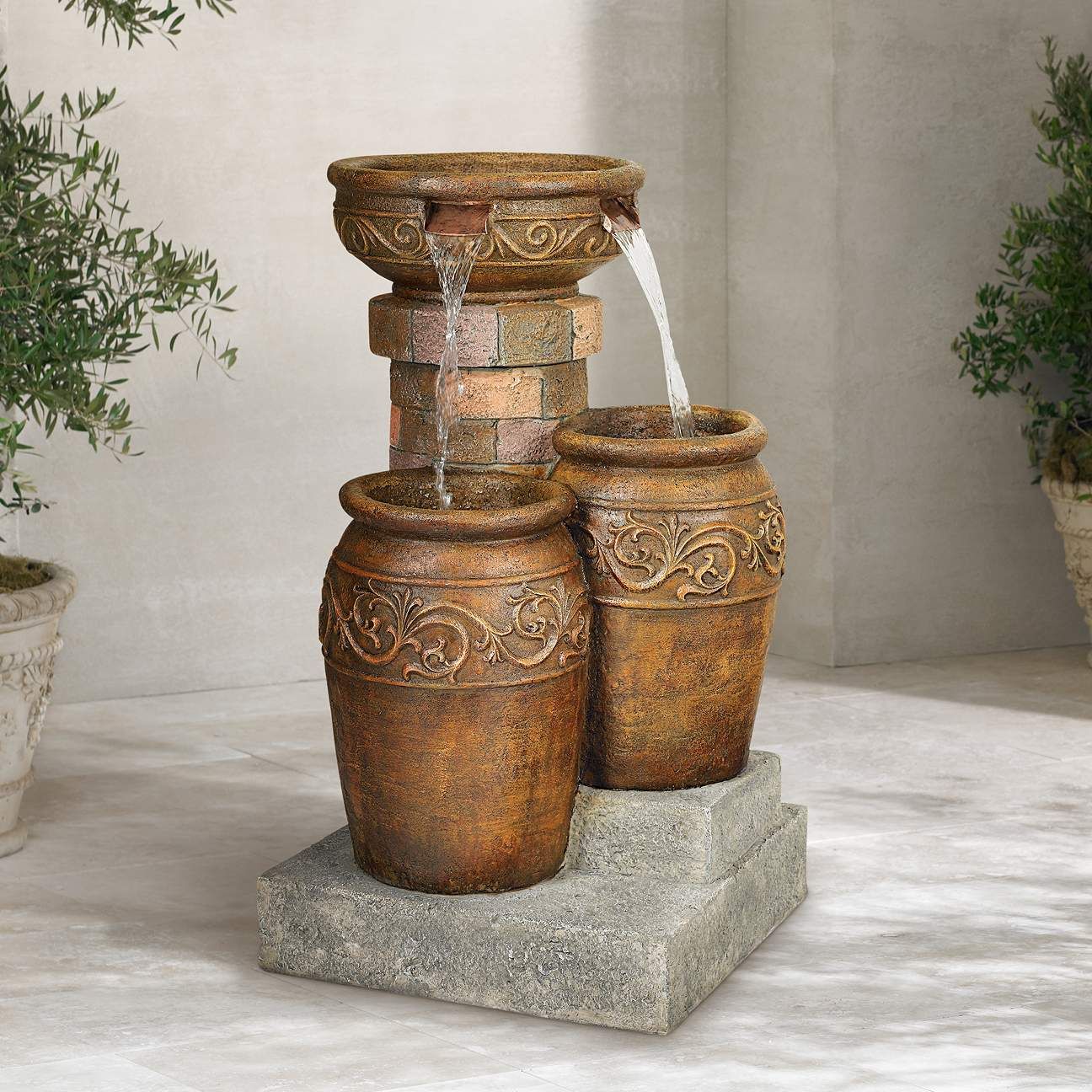 Tuscan Faux Stone 31 1/2" High Patio LED Floor Fountain | Lamps Plus