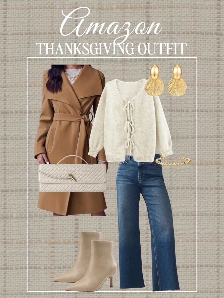 Shop this Amazon fall Thanksgiving outfit! Sweater, brown jacket, gold earrings, gold bracelet woven handbag boots jeans

#LTKStyleTip #LTKSeasonal #LTKTall