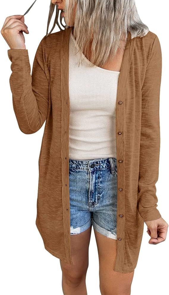 MEROKEETY Women's Open Front Lightweight Cardigan Long Sleeve Button Down Loose Outwear | Amazon (US)