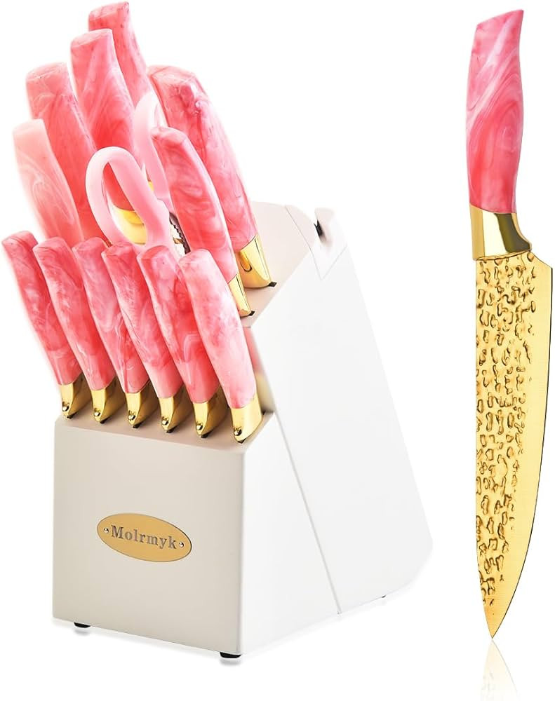 Knife Set, Non Stick Thick and Sharp Stainless Steel Kitchen Knives Set with Wood Block, 14 Pcs C... | Amazon (US)