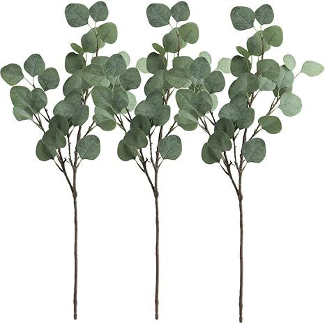 Supla 3 Pcs Artificial Silver Dollar Eucalyptus Leaf Spray in Green 25.5" Tall Artificial Greener... | Amazon (US)