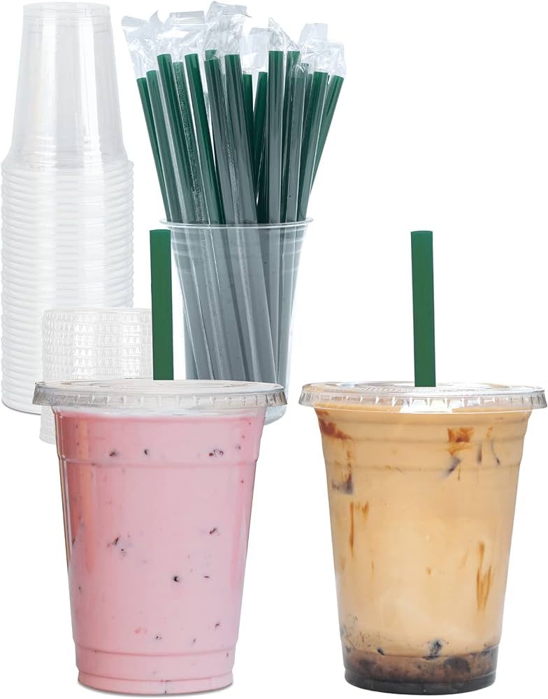 Aatriet 16 oz Clear Plastic Cups with Lids and STRAWS, Disposable Party Cups for To Go Iced Coffe... | Amazon (US)