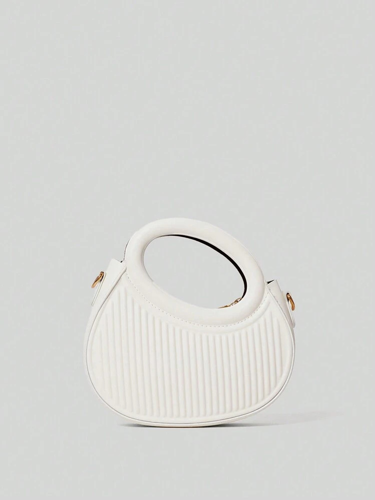Fashion Black Niche Design French Gentle Lady New Commuter Date White Hand-Held Shoulder Cross-Body Women's Bag Stripes Embossed Handbags Fashion Round Crossbody Bag Women Double Handle Novelty Purses Winter Gifts | SHEIN