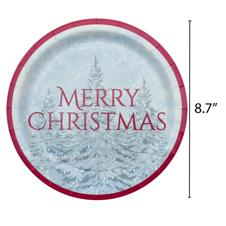 Merry Christmas Snowfall Disposable 9" Paper Plates, 20 Count, by Holiday Time | Walmart (US)