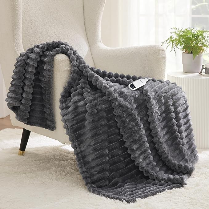 Bedsure Heated Blanket Electric Throw - Thick Striped Flannel Electric Blanket, Heating with 6 Ti... | Amazon (US)