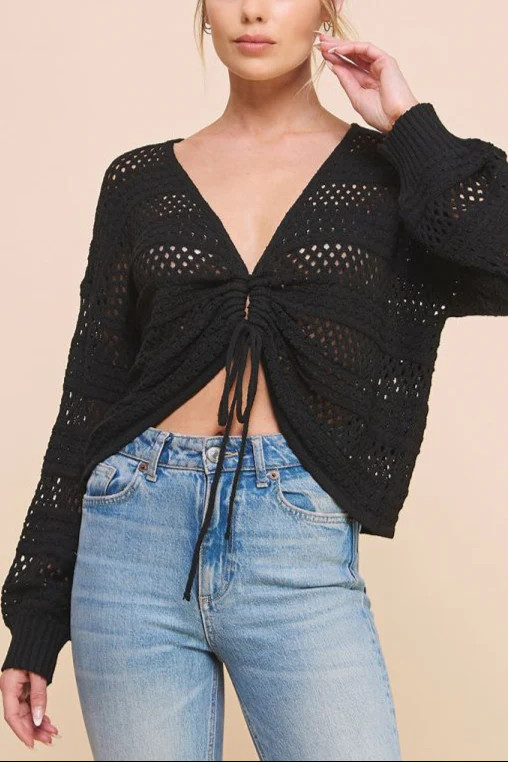 Ruth Open Weave Ruched Drawstring Pullover Sweater | MTT Collective