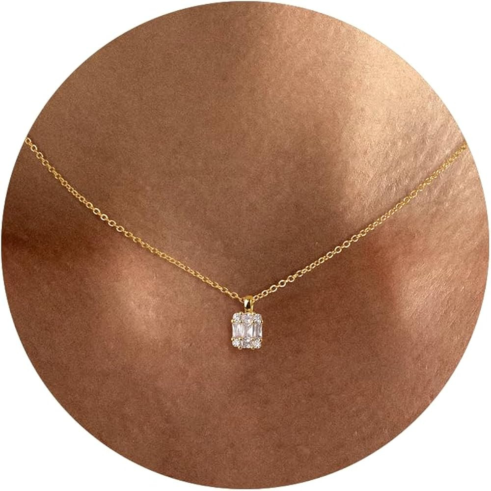 Tewiky Diamond Pendant Necklace for Women， Dainty Gold Layered Necklaces 14k Gold Plated Stacke... | Amazon (US)