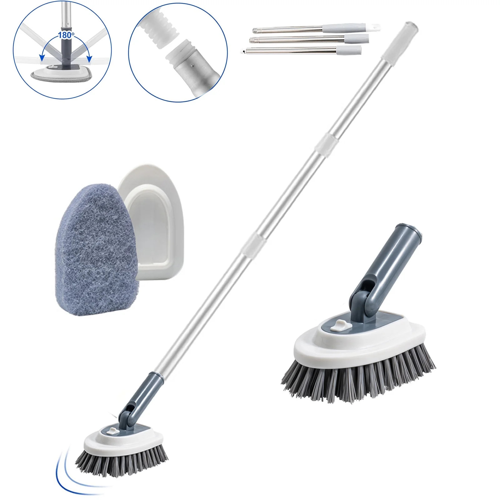 HUIMART 2-in-1 Tile Tub Scrubber with 50'' Extendable Long Handle Stiff Bristles Scouring Pads Mi... | Walmart (US)
