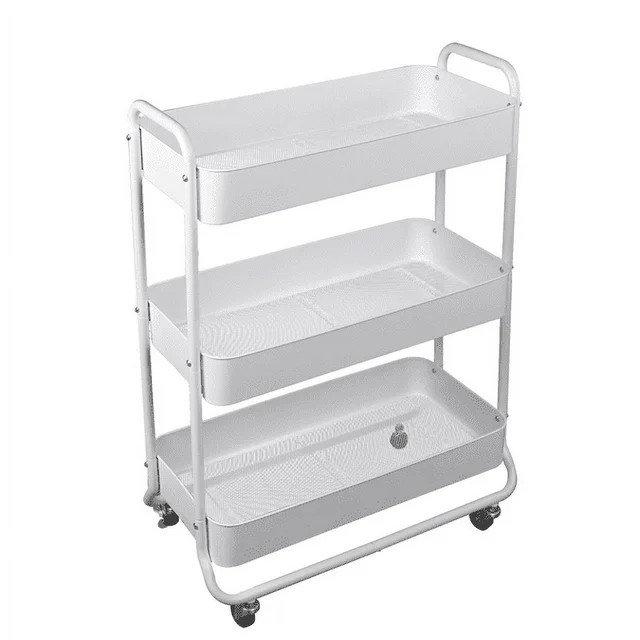 Mainstays Wide 3 Tier Metal Utility Cart, White, Metal Laundry Baskets, Adult and Child Easy Roll... | Walmart (US)