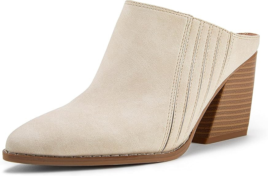 Womens Heeled Mules Closed Pointed Toe Chunky Stacked Heel Slip On Clogs Backless Shoes | Amazon (US)