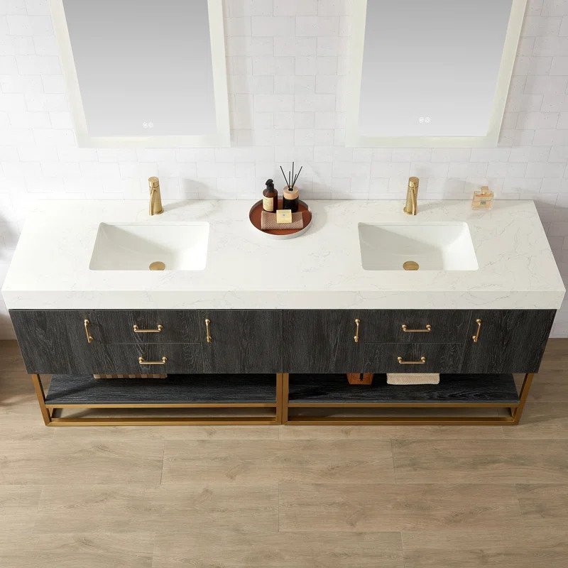 Ahlani 84'' Double Bathroom Vanity with Sintered Stone Top | Wayfair North America
