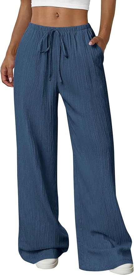 PRETTYGARDEN Womens Palazzo Pants Summer Fashion 2026 High Waisted Wide Leg Drawstring Flowy Beac... | Amazon (US)