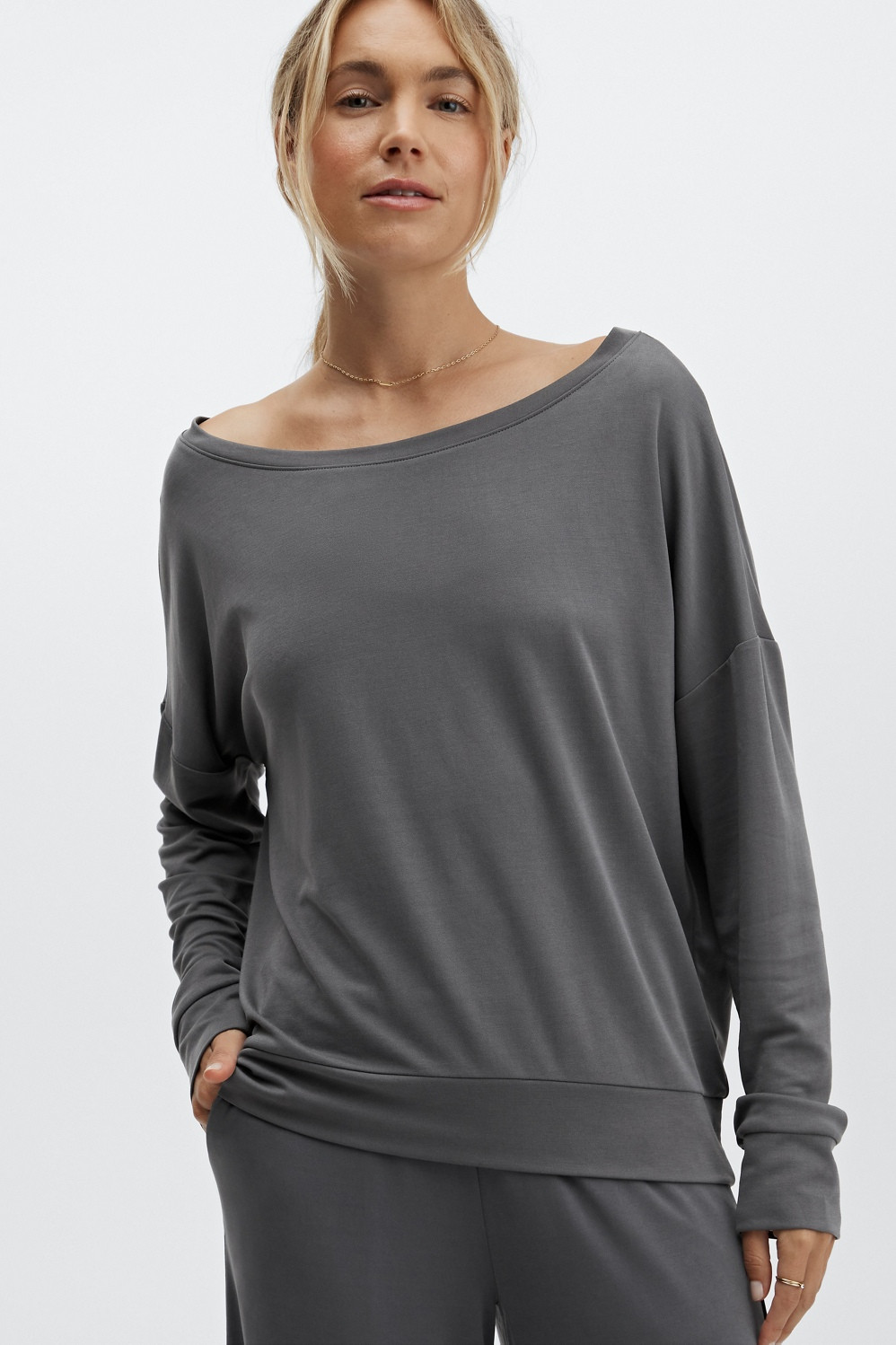 Sleek Knit Boat Neck Pullover | Fabletics - North America