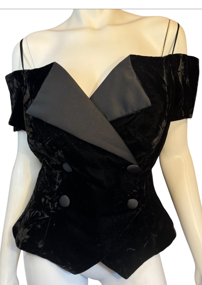 Vintage 80s Velvet Off Shoulder Womens Top Size 10 Black Whimsigoth Retro Punk | eBay US