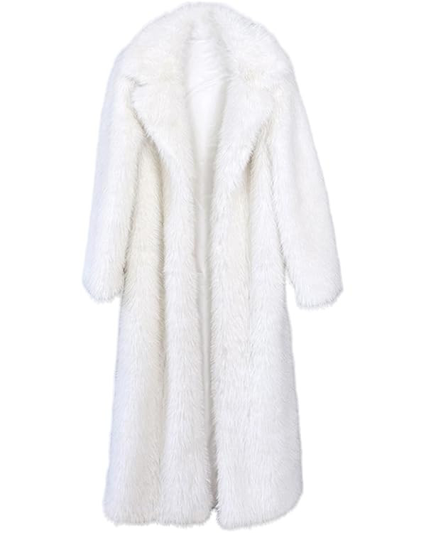 Fluffy Faux Fur Overcoat,Warm Outwear Parka Long Coat with Sleeves | Amazon (US)