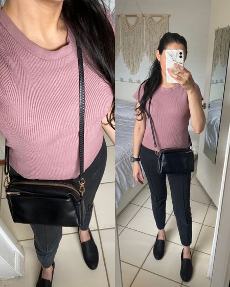 Mauve cozy top, simple outfit, work outfit, workwear, office, sweater top, crossbody bag, casual slip on loafer 

#LTKShoeCrush #LTKItBag #LTKWorkwear