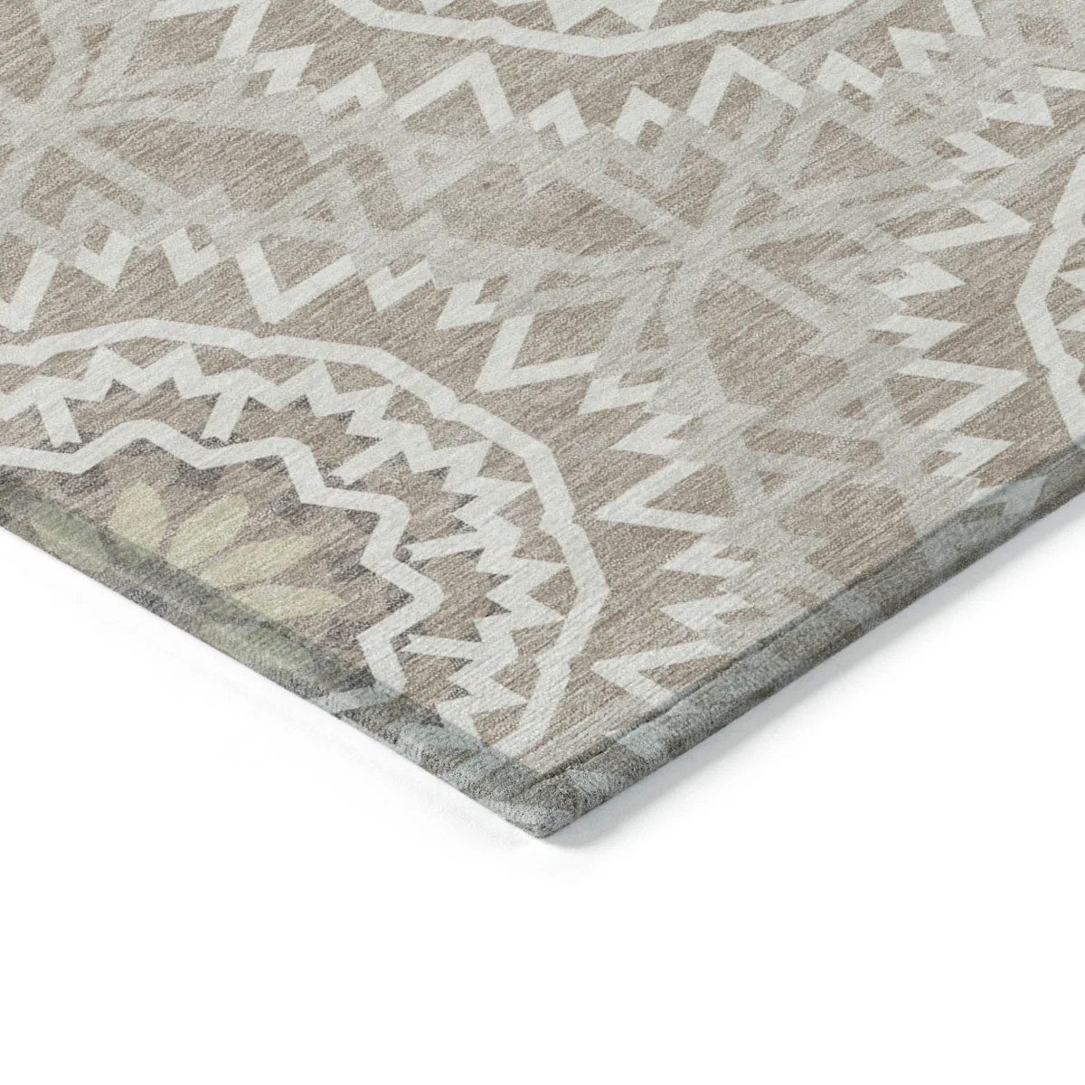 9' X 12' Taupe Khaki And Ivory Floral Medallion Washable Indoor Outdoor Area Rug | Wayfair North America