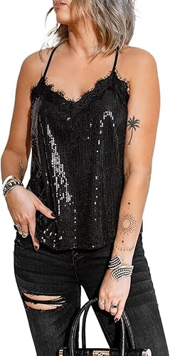 lime flare Women Sexy Sparkle All Over Sequin Cami Tank Tops | Amazon (US)