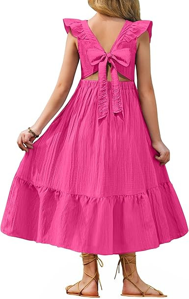 Arshiner Girls Summer Tie Back Dress Tween Boho Casual Square Neck Flutter Sleeve Maxi Dresses wi... | Amazon (US)