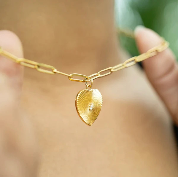 Elizabeth paperclip necklace with sunburst heart charm | Bella Rey Designs