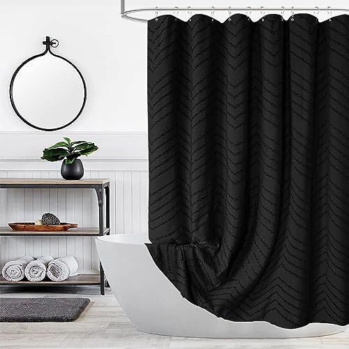 Extra Long Black Boho Shower Curtain 96 Inch Black Tufted Chevron Striped Fabric Shower Curtains for Bathroom Modern Shabby Chic Waterproof Cloth Shower Curtain Set with Hooks, Black | Amazon (US)