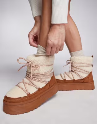 South Beach Borg Lace Up Platform Mini Boot in Chestnut | ASOS (Global)