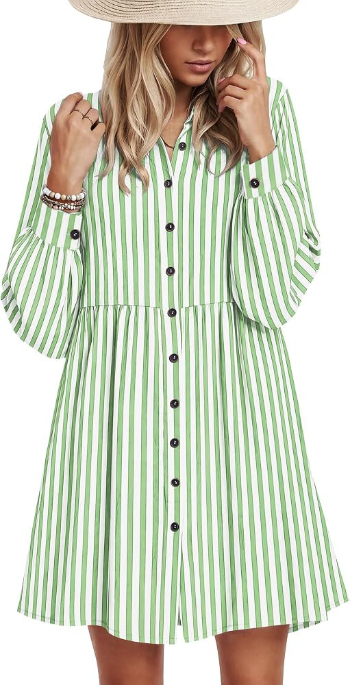AUSELILY Women's Babydoll Dress Casual Long Sleeve Fall Tunic Dresses | Amazon (US)