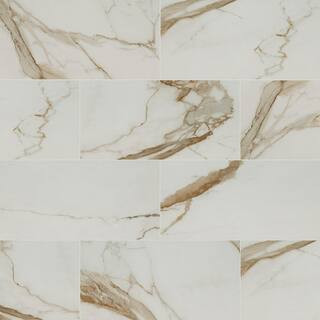 Regallo Calacatta Marbella 12 in. x 24 in. Polished Porcelain Floor and Wall Tile (40 Cases/542.4... | The Home Depot