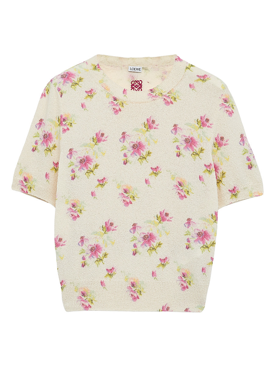 Women's Floral Short-Sleeve Sweater - White Pink - Size XS | Saks Fifth Avenue