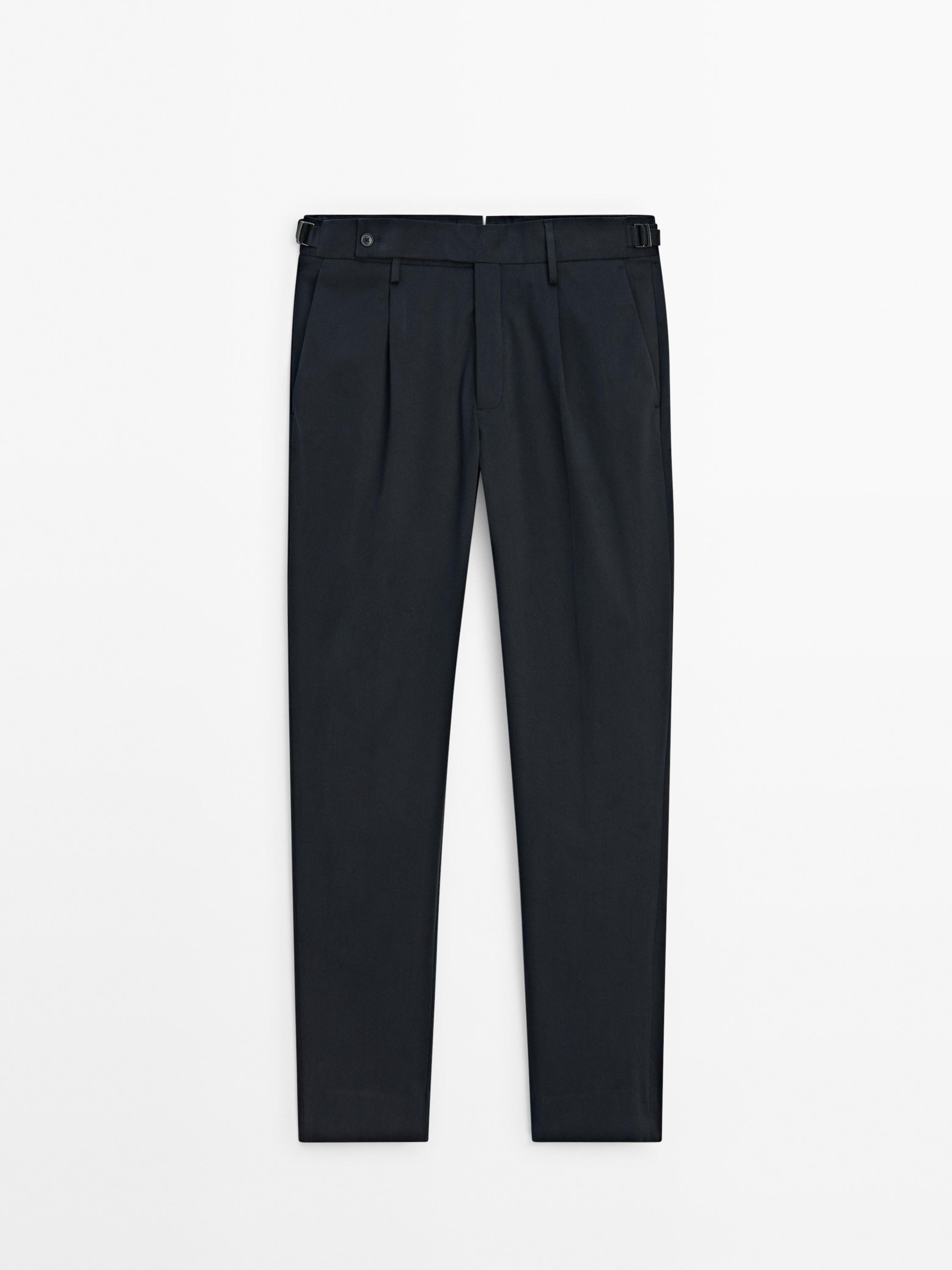 Cotton blend suit trousers with buckle detail | Massimo Dutti US