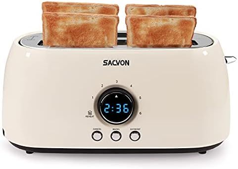 Toaster 4 slice, Toaster 2 long slot, SACVON Stainless Steel Toaster, Bagel, Defrost, Cancel, Reheat | Amazon (US)