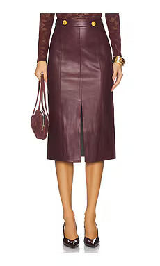 L'AGENCE Arlette Midi Skirt in Dark Port from Revolve.com | Revolve Clothing (Global)